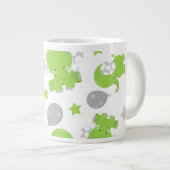 緑の象のパターン,かわいい象,星 ジャンボコーヒーマグカップ (正面右)