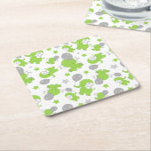 緑の象のパターン，かわいい象，星 スクエアペーパーコースター (アングル)