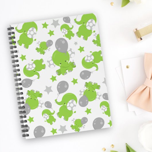 緑の象のパターン,かわいい象,星 ノートブック
