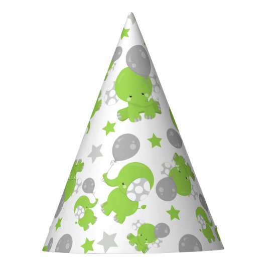 緑の象のパターン，かわいい象，星 パーティーハット (正面)