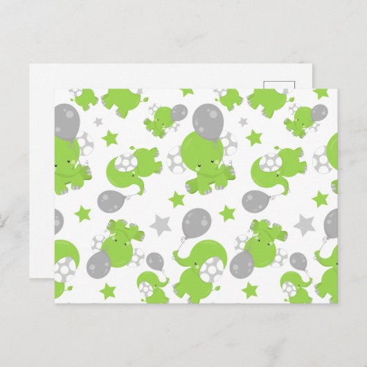 緑の象のパターン，かわいい象，星 ポストカード (正面/裏面)