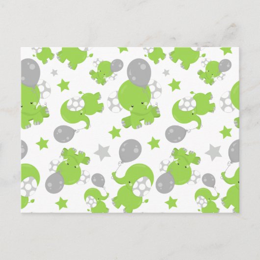 緑の象のパターン，かわいい象，星 ポストカード (正面)