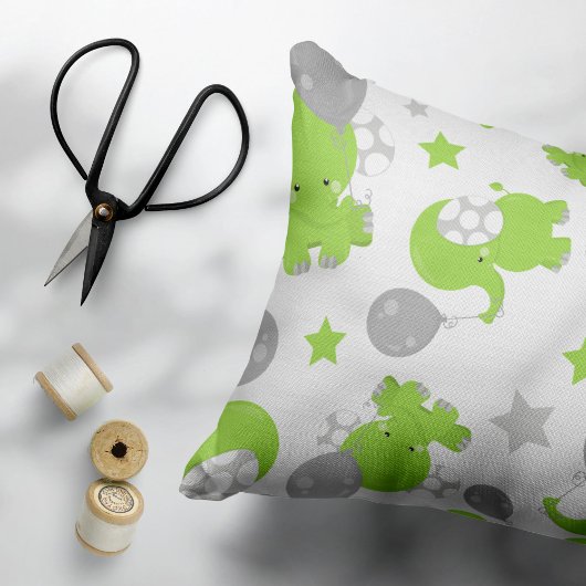 緑の象のパターン，かわいい象，星 枕カバー