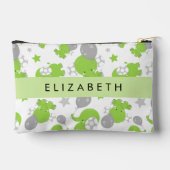 緑の象のパターン，星，あなたの名前 アクセサリーポーチ (裏面)