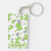 緑の象のパターン,星,あなたの名前 キーホルダー (裏面)