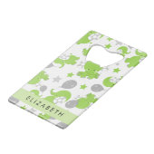 緑の象のパターン,星,あなたの名前 クレジットカード栓抜き (正面アングル)