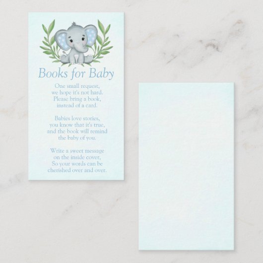 緑の象の男の子の赤ちゃんシャワー本ベビー エンクロージャーカード (正面/裏面)
