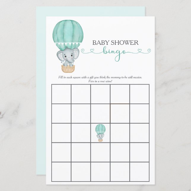緑の象の赤ちゃんシャワービンゴゲーム (正面/裏面)