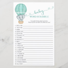 緑の象の赤ちゃんシャワー単語スクランブルゲーム