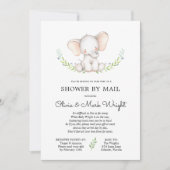 緑の象の赤ちゃんシャワー（郵便） 招待状 (正面)