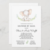 緑の象の赤ちゃんシャワー（郵便） 招待状 (正面/裏面)
