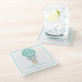 緑の象の赤男女兼用ちゃんシャワー ガラスコースター (アングル)