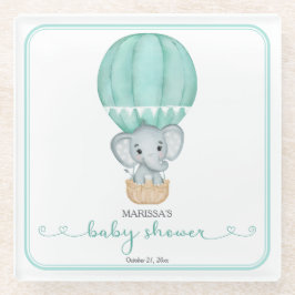 緑の象の赤男女兼用ちゃんシャワー ガラスコースター