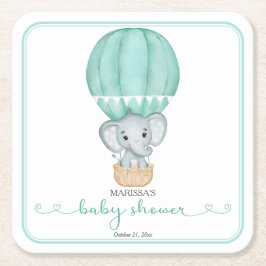 緑の象の赤男女兼用ちゃんシャワー スクエアペーパーコースター