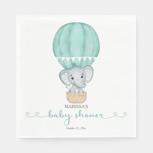 緑の象の赤男女兼用ちゃんシャワー スタンダードランチョンナプキン (正面)