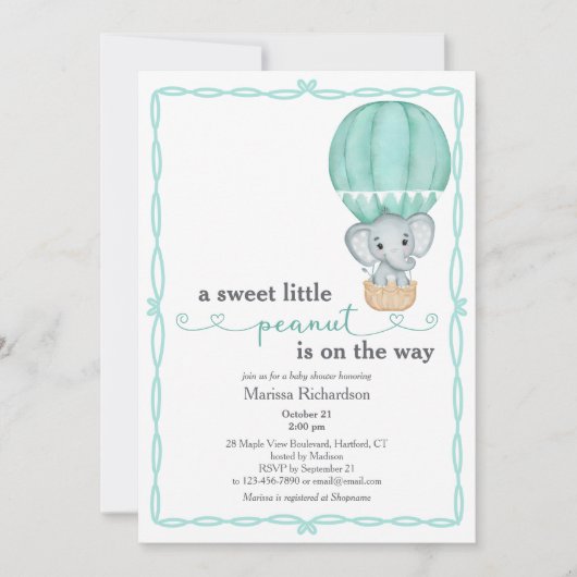 緑の象の赤男女兼用ちゃんシャワー 招待状 (正面)