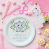 緑の象の青い少年の赤ちゃんシャワー ペーパープレート (パーティー)