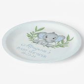 緑の象の青い少年の赤ちゃんシャワー ペーパープレート (アングル)