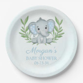 緑の象の青い少年の赤ちゃんシャワー ペーパープレート (正面)