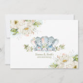 緑の象ツインズボーイガール誕生日写真 招待状 (裏面)