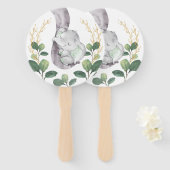 緑の象ワイルドワンベビーシャワー装飾 ハンドファン (正面&裏面)