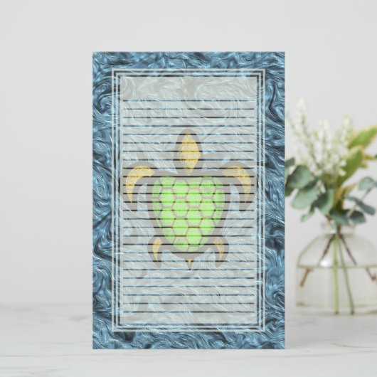 緑の貝のカメによって並べられる文房具 便箋 (スタンド正面)