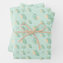 緑の貝殻と泡 ラッピングペーパーシート