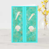 緑の貝殻、ブックマークのグリーティングカード カード (黄色い花)