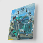 緑の貨物トラック-貨物自動車およびハイウェーの芸術 スクエア壁時計 (傾斜)