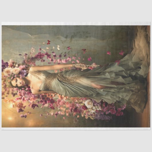 緑の貴婦人、肖像画と華やかな花の芸術 薄葉紙 (正面)