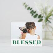 緑の賛美タイポグラフィ写真クリスマス シーズンポストカード (スタンド正面)