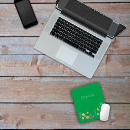 緑の赤いカラフルデイジーの水色 マウスパッド