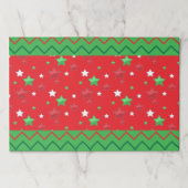 緑の赤いクリスマスの光沢のある星とジグザグのストライプ ペーパーパッド (正面)