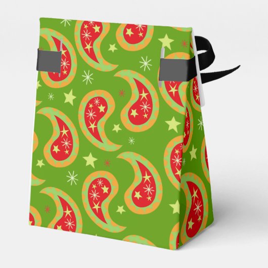 緑の赤いクリスマススターペイズリーのクッキーのギフトボックス フェイバーボックス (裏面サイド)