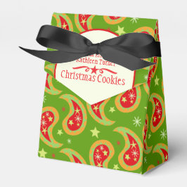 緑の赤いクリスマススターペイズリーのクッキーのギフトボックス フェイバーボックス