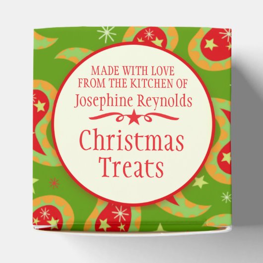 緑の赤いクリスマススターペイズリーギフトボックス フェイバーボックス (上部)