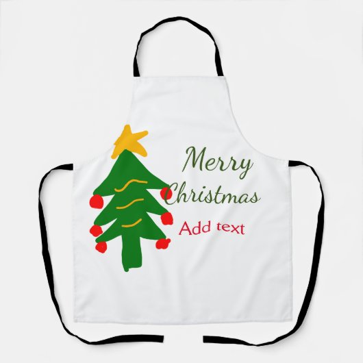 緑の赤いクリスマスツリー陽気なクリスマスの名前を追加 エプロン (正面)