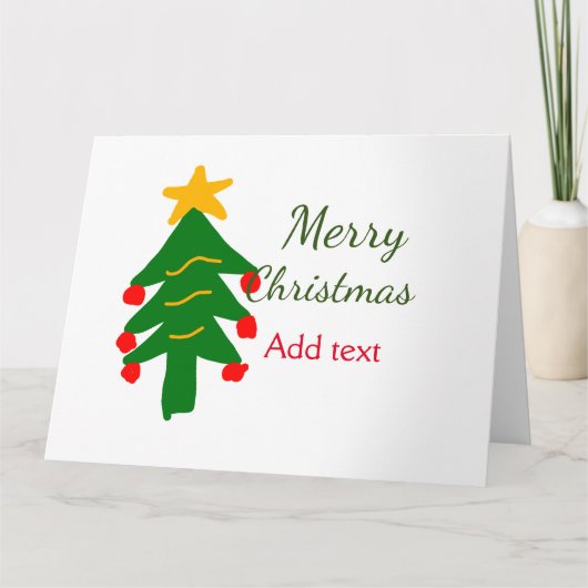 緑の赤いクリスマスツリー陽気なクリスマスの名前を追加 カード (正面)