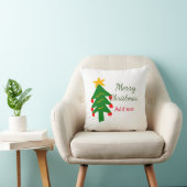緑の赤いクリスマスツリー陽気なクリスマスの名前を追加 クッション (椅子)