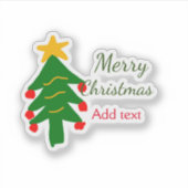 緑の赤いクリスマスツリー陽気なクリスマスの名前を追加 シール (正面)