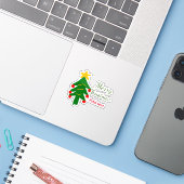 緑の赤いクリスマスツリー陽気なクリスマスの名前を追加 シール (ノートパソコンとiPhone)