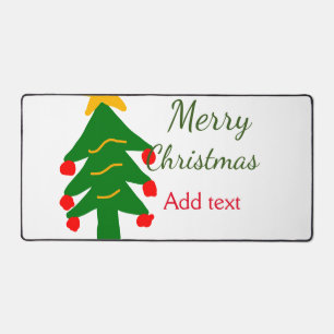 緑の赤いクリスマスツリー陽気なクリスマスの名前を追加 デスクマット
