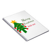 緑の赤いクリスマスツリー陽気なクリスマスの名前を追加 ノートブック (右側)