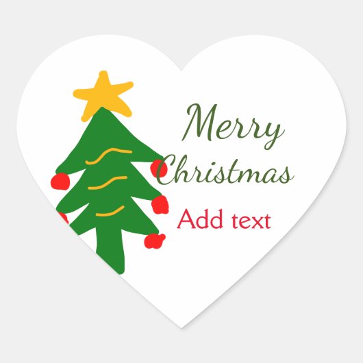 緑の赤いクリスマスツリー陽気なクリスマスの名前を追加 ハートシール (正面)