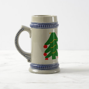 緑の赤いクリスマスツリー陽気なクリスマスの名前を追加 ビールジョッキ