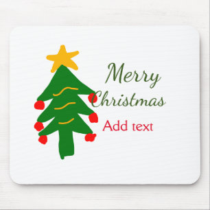 緑の赤いクリスマスツリー陽気なクリスマスの名前を追加 マウスパッド