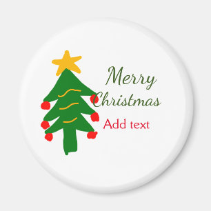 緑の赤いクリスマスツリー陽気なクリスマスの名前を追加 マグネット