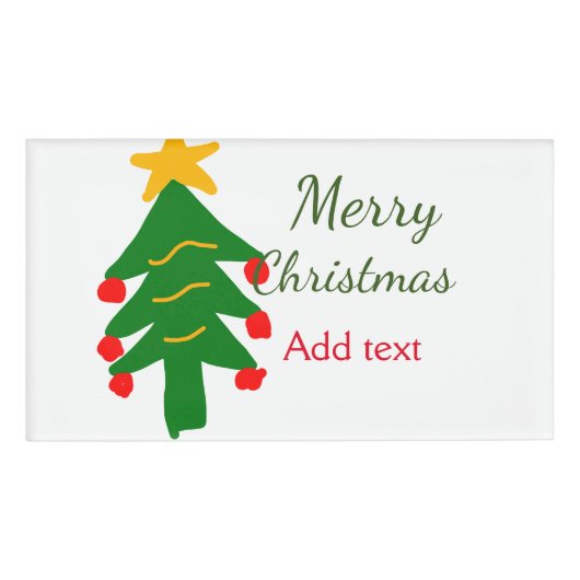 緑の赤いクリスマスツリー陽気なクリスマスの名前を追加 名札 (正面)