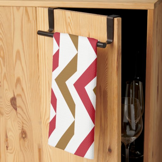 緑の赤いシェブロンストライプのパターン キッチンタオル (三つ折り)
