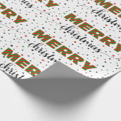 緑の赤いストライプのメリークリスマス ラッピングペーパー (角)